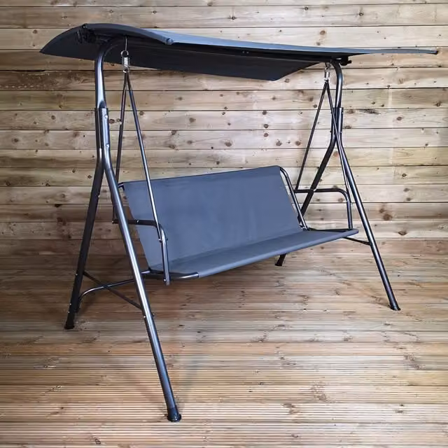 Samuel Alexander 2 Seater Metal Swinging Hammock Chair with Sun Canopy in Matt Dark Grey