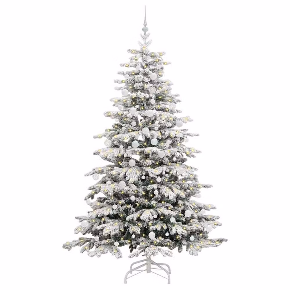 Berkfield Home Artificial Hinged Christmas Tree in White, Height: 210 cm – 3