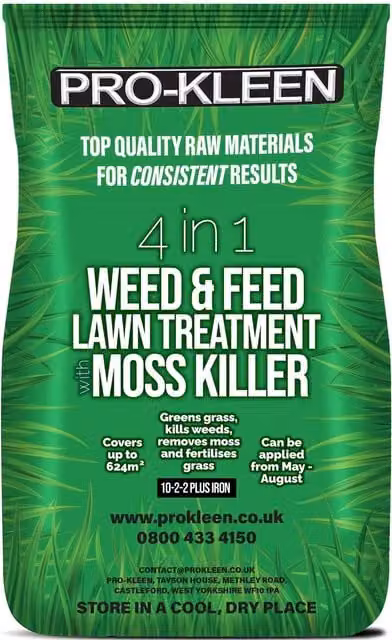 ProKleen 4 in 1 Weed and Feed Lawn Treatment with Moss Killer and NPK Fertiliser, 20kg