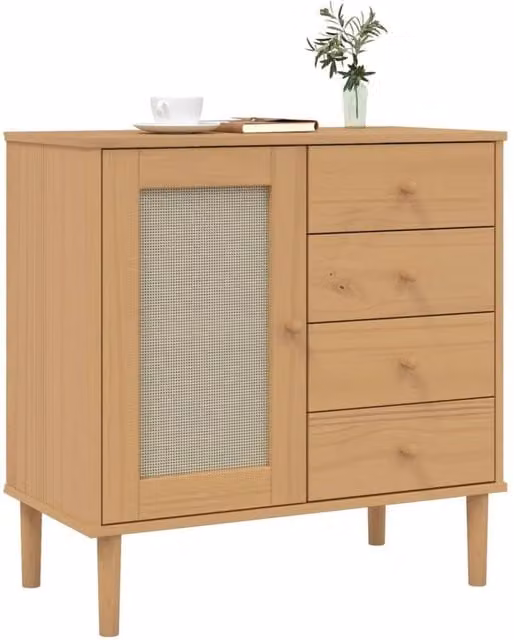 Berkfield Home SENJA Sideboard in Light Brown Rattan Look Solid Pine Wood W/D/H: 80 x 40 x 80 cm – 1