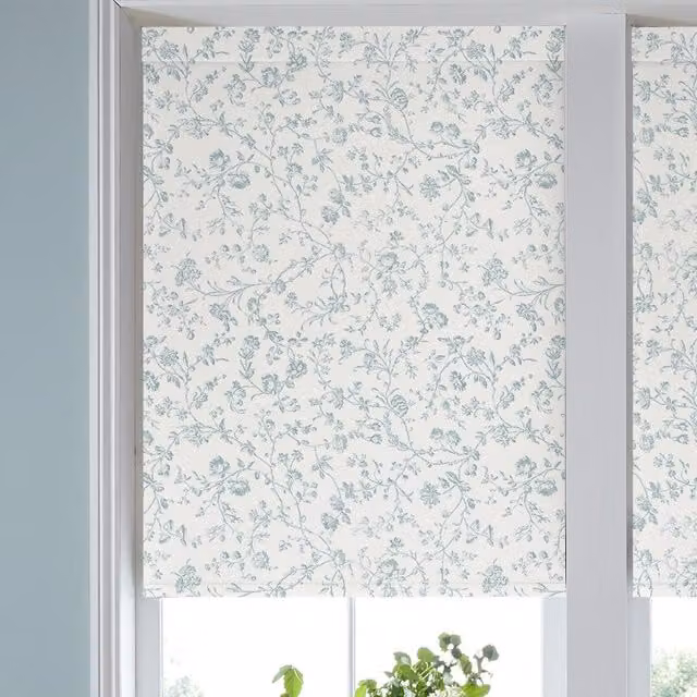 Laura Ashley Aria Translucent Floral Made to Measure Roller Blind in Eucalyptus Green and Blue