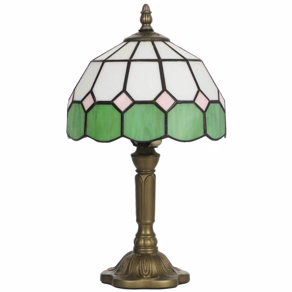 Wyld Haus Surosu Art Deco Stained Glass Table Lamp, White, Green and Bronze – 2