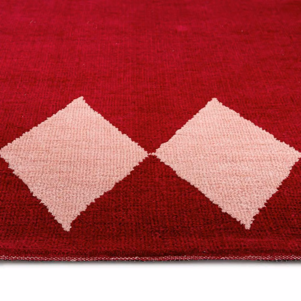 Kukoon Burgundy Red and Pink Harlequin Diamond Wool Area Rug, W: 160 cm, D: 230 cm – 6