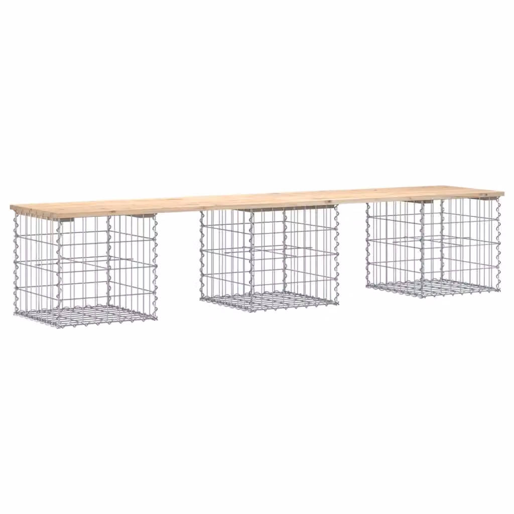 Berkfield Home Gabion Design Garden Bench in Brown Solid Pine Wood, W: 203 cm, D: 44 cm, H: 42 cm – 2