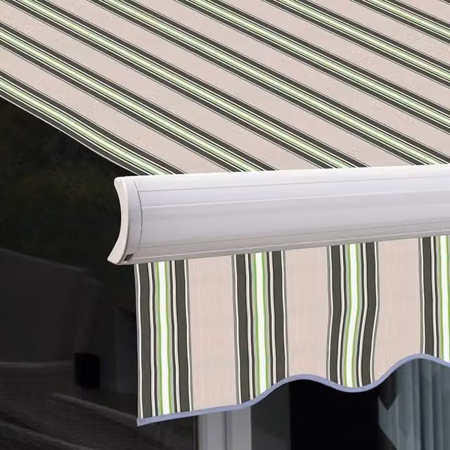 Primrose Full Cassette Electric Patio Awning with Multi-Stripe Canopy in Multicolour and Yellow