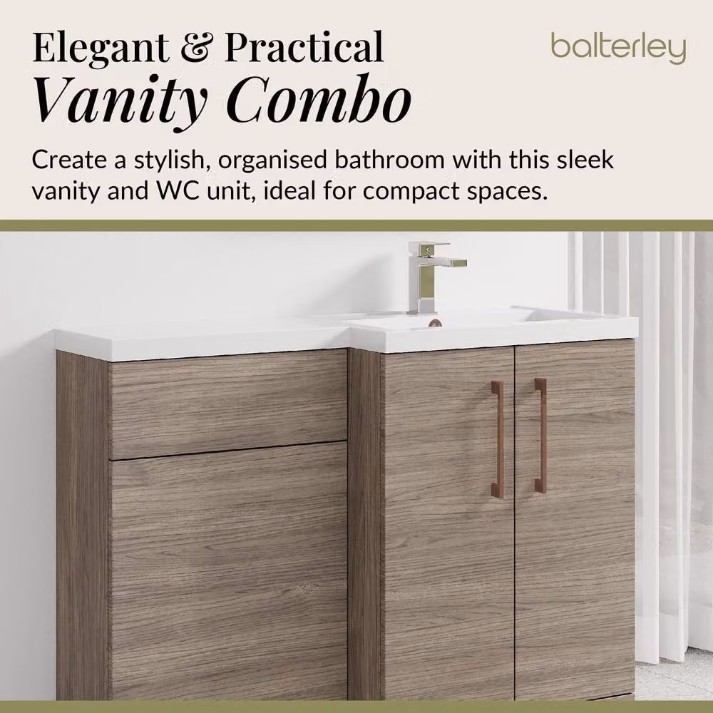 Balterley Modern Brown Wood Right-Hand Vanity and WC Unit Combination, Width: 110 cm – 2