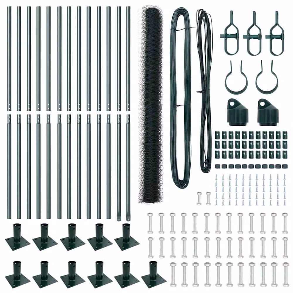 Berkfield Home Green Powder-Coated Steel Fencing Set of 2, W: 25 m, H: 1.5 m – 4