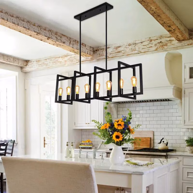 Garwarm Barbara 8 Industrial Metal Pendant Light in Black, Height Adjustable – 3