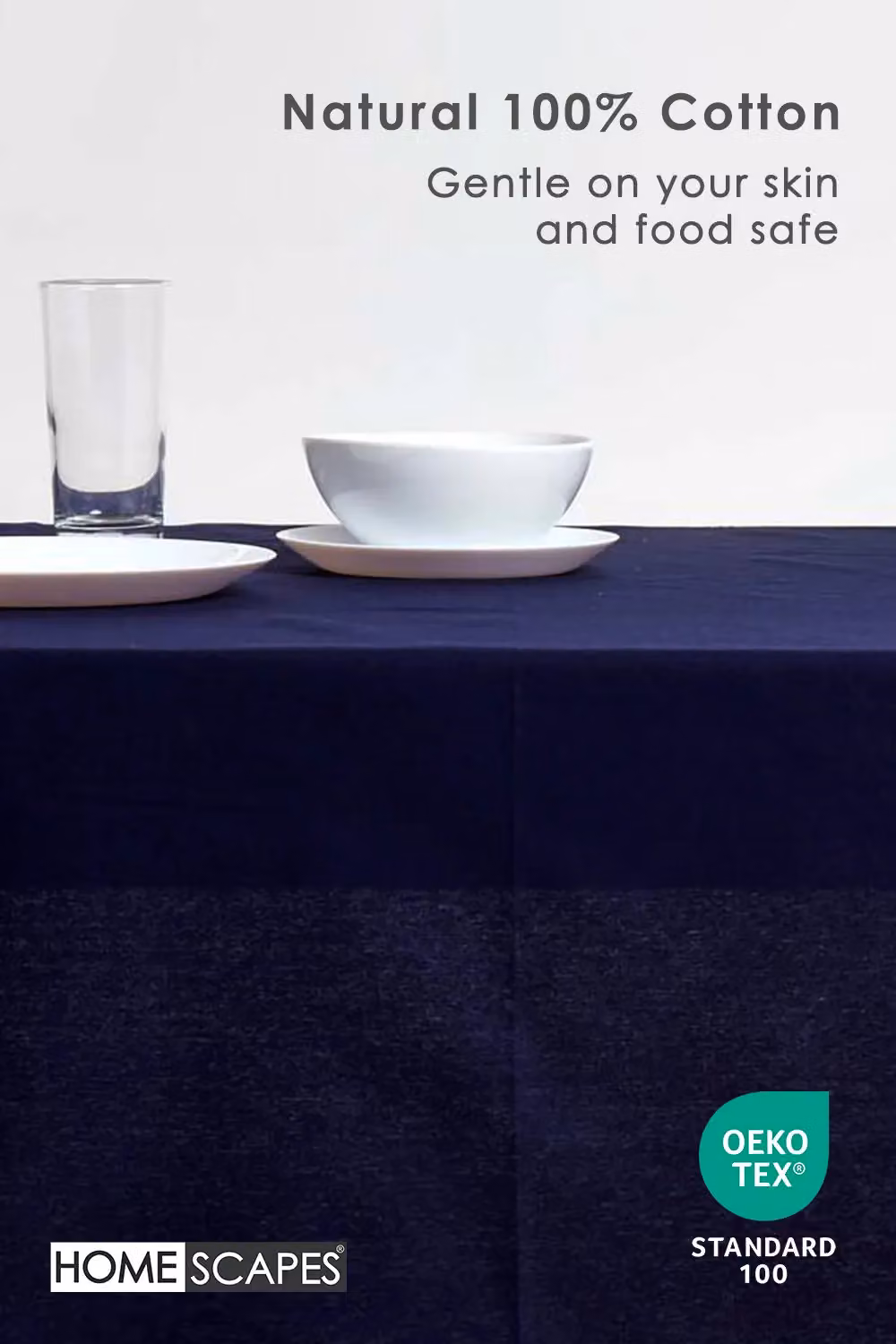 Homescapes Plain Blue Cotton Rectangular Tablecloth, W: 137 cm, L: 228 cm – 3
