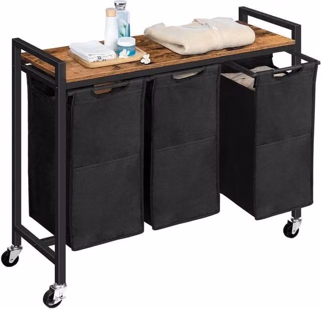 NESTLUNE 3-Compartment Laundry Sorter Basket with Removable Bags in Black – 1