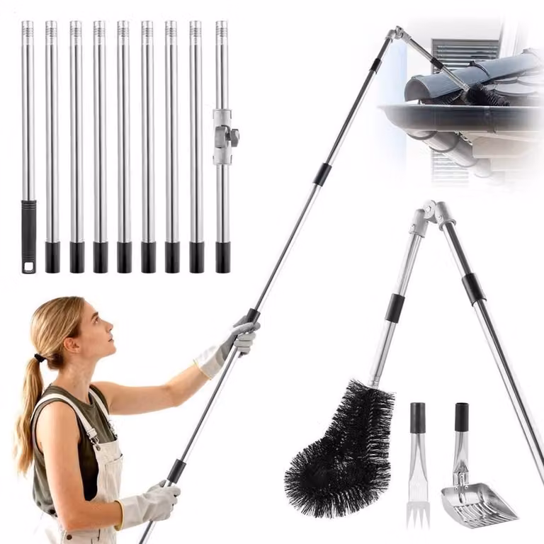 FLAVORA Silver Roof Gutter Cleaning Brush with Stainless Steel and Nylon Bristles
