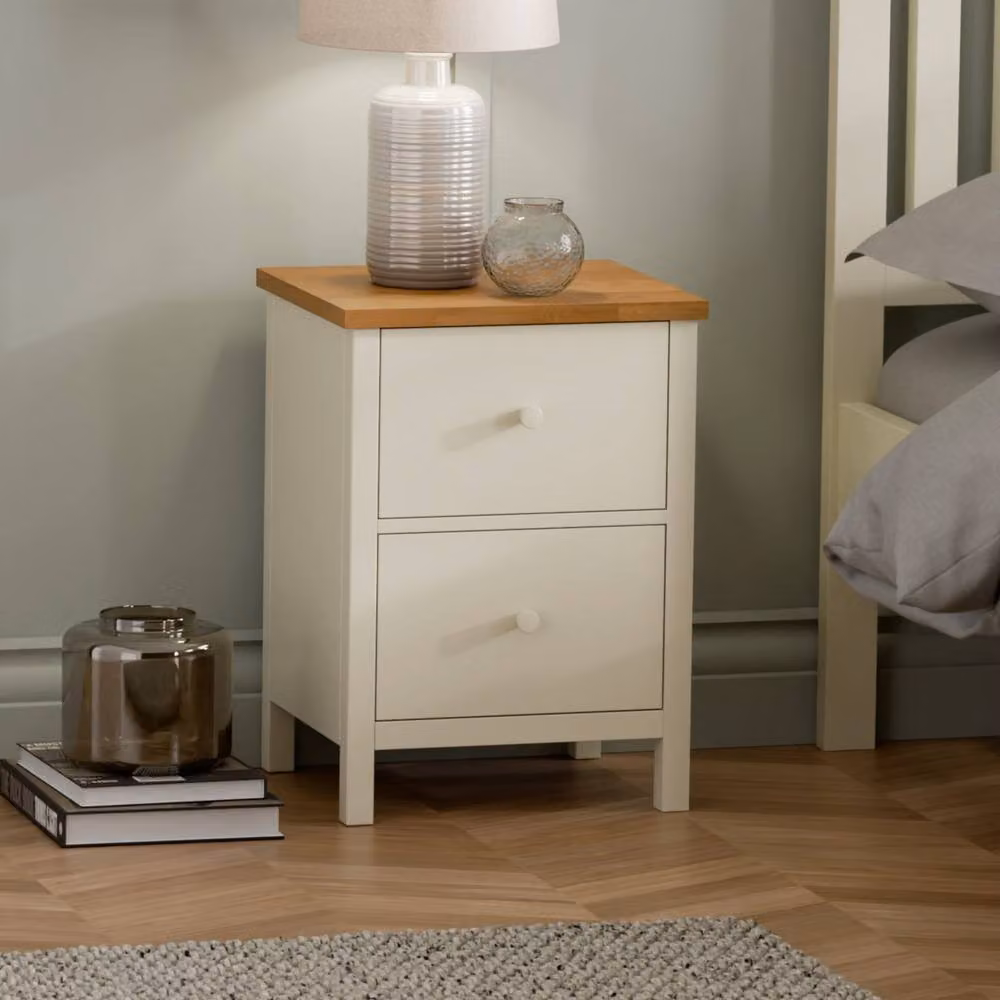 Cheshire Premium Ridgeway 2 Drawer Bedside Table in Ivory and Oak – 2
