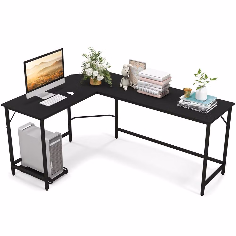 Costway L-Shaped Corner Home Office and Gaming Desk with CPU Stand in Black – 2