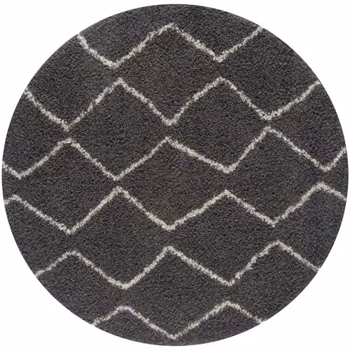 THE RUGS Moroccan Design Round Rug in Grey and White, Diameter: 120 cm – 5