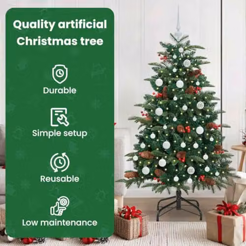 vidaXL Artificial Christmas Tree with 150 LEDs and Stand, Green, Height: 150 cm – 4