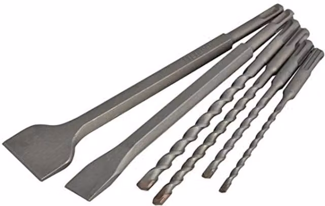 Faithfull SDS Plus Chisel and Drill Bit Set, 6 Piece, Grey