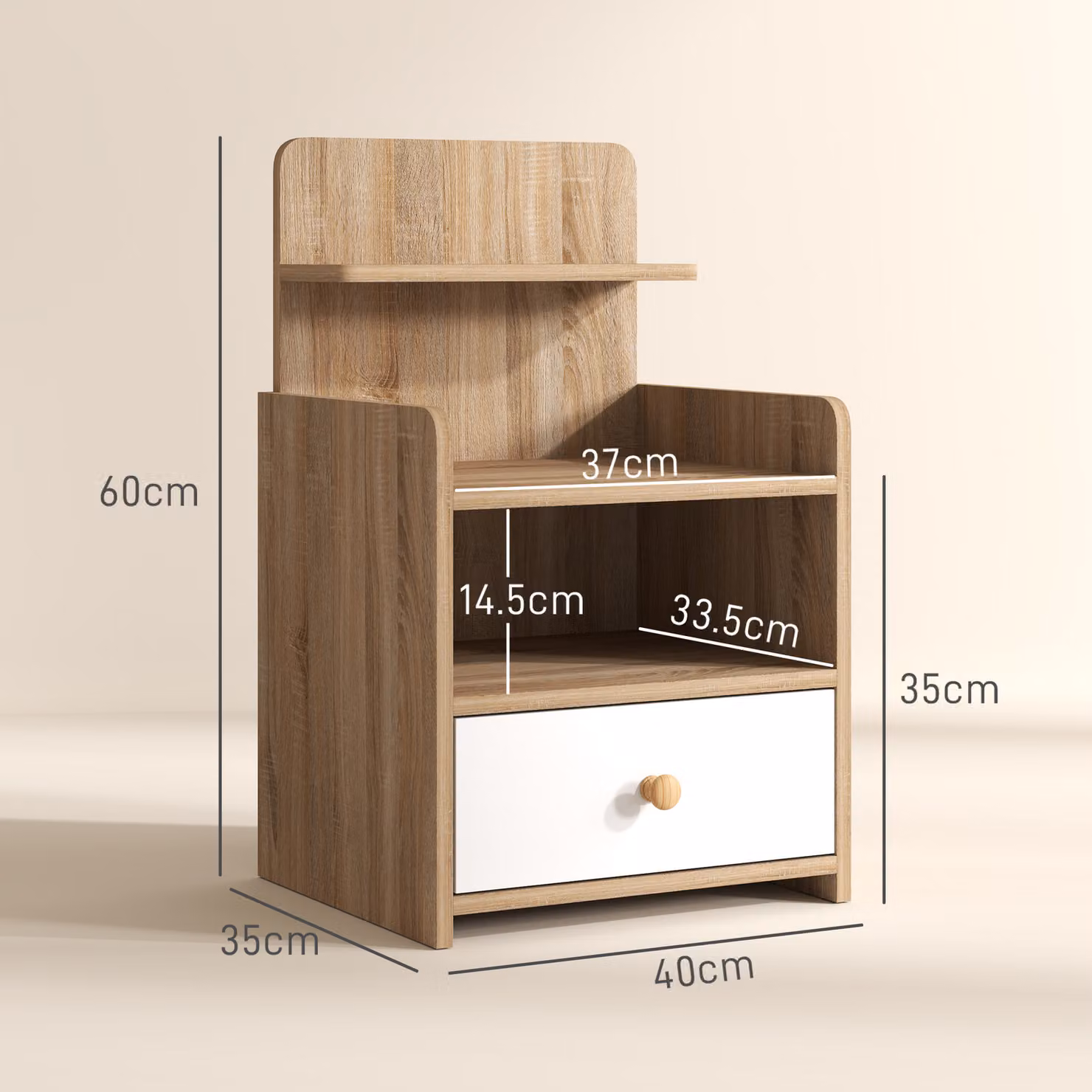 HOMCOM Scandinavian Multi-Storage Bedside Table in White and Wood-Effect MDF – 3