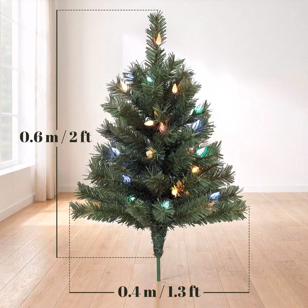 HOMCOM 2-Pack Green LED Prelit Christmas Trees with Ground Stakes, Height: 60 cm – 3