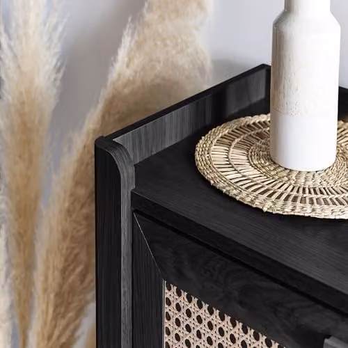 Julian Bowen Sydney 3 Drawer Chest in Black with Rattan Print – 4