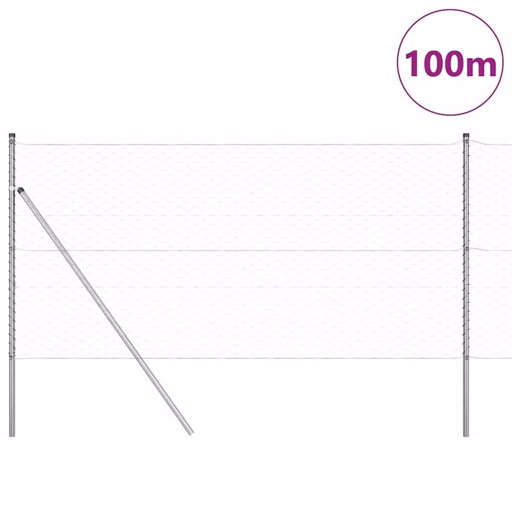 Berkfield Home Hexagon Fence, Galvanised Steel, Silver, 1 x 100 m – 2
