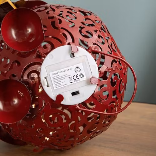Samuel Alexander Red Filigree Christmas Santa Folk Light Decoration with LEDs, Height: 30 cm – 4