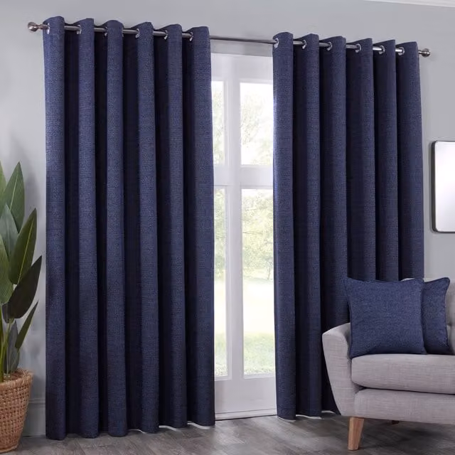 Crofton Blue Blackout Eyelet Fabric Curtain, Thermal Insulating