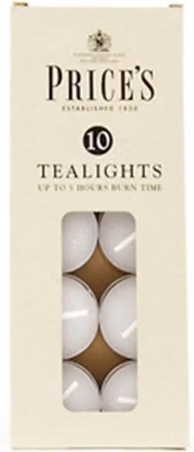 Price's Multicolour and White Wax Tealight Candles, 10 Pack, 4.5 Hour Burn Time