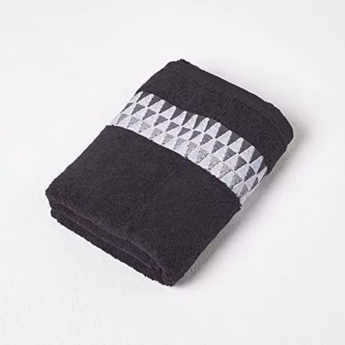 Homescapes Geometric Pattern Cotton Hand Towel in Black, White and Grey