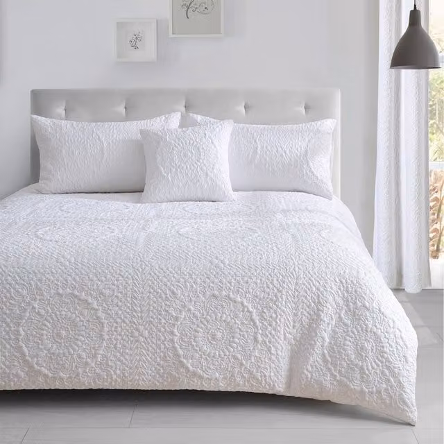 Velosso White Modern Duvet Cover and Pillowcase Set, 200 x 200 cm