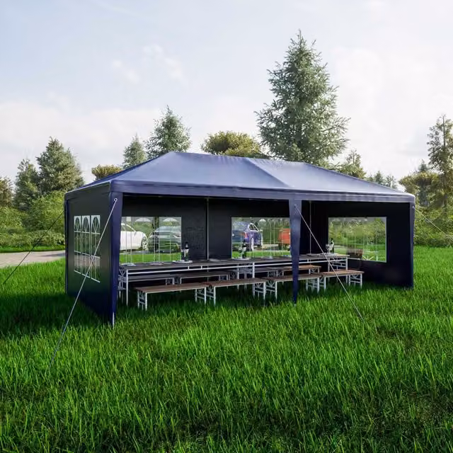 BIRCHTREE Blue PE Hip Roof Gazebo with Windows, W: 6 m, D: 3 m