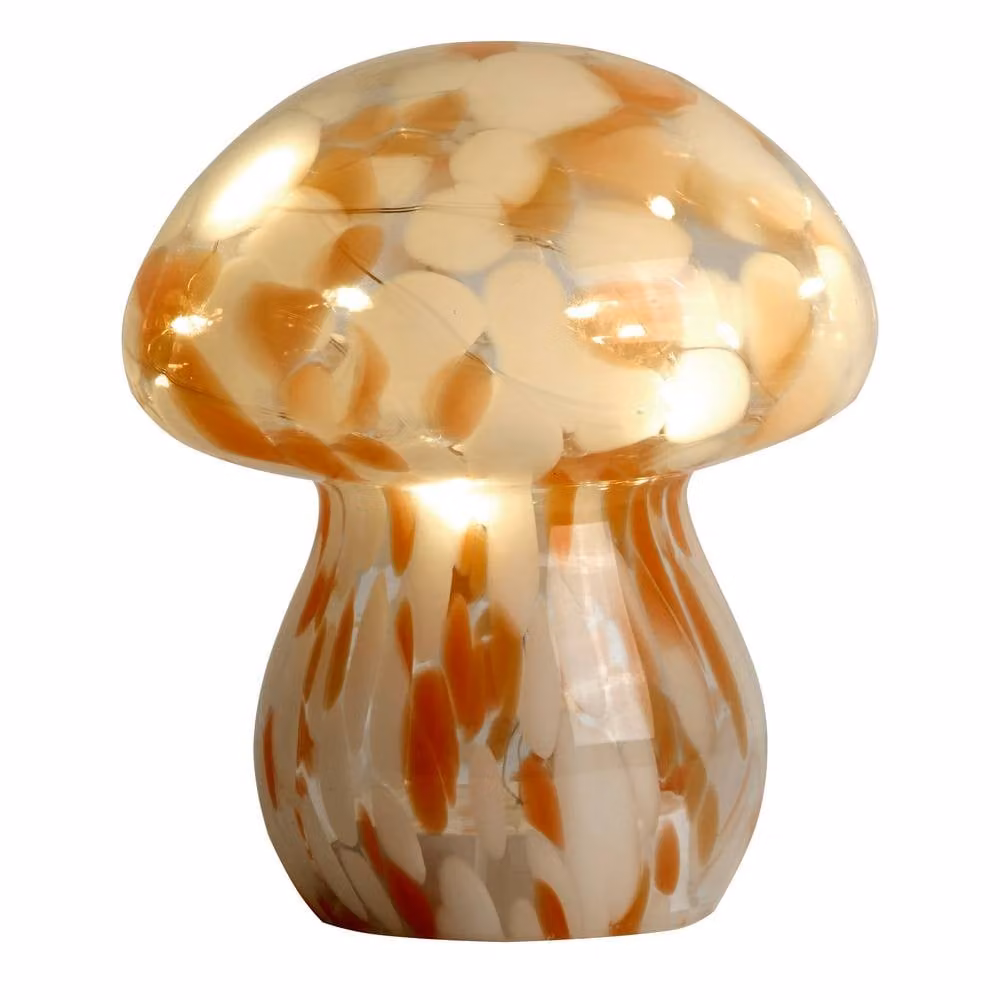 Lighting Collection Pixie LED Glass Mushroom Tabletop Lamp in Orange and White with Brass Details – 2
