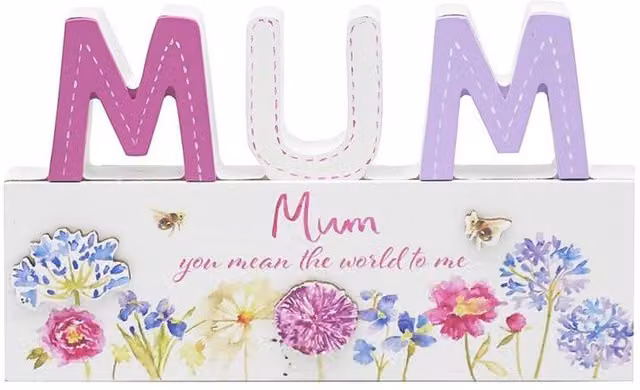 Kingsbury Gifts Multicolour Floral Wooden Mum Standing Tabletop Plaque, W: 18.0 cm, H: 11.0 cm, D: 1.0 cm