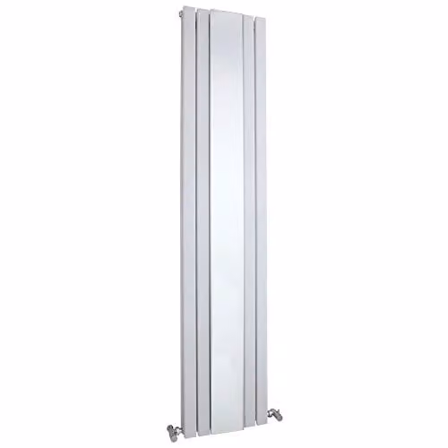 Hudson Reed HLW64 Sloane Modern Vertical Designer Double Panel Bathroom Radiator with Mirror, Satin White, H: 180 cm, W: 38.1 cm