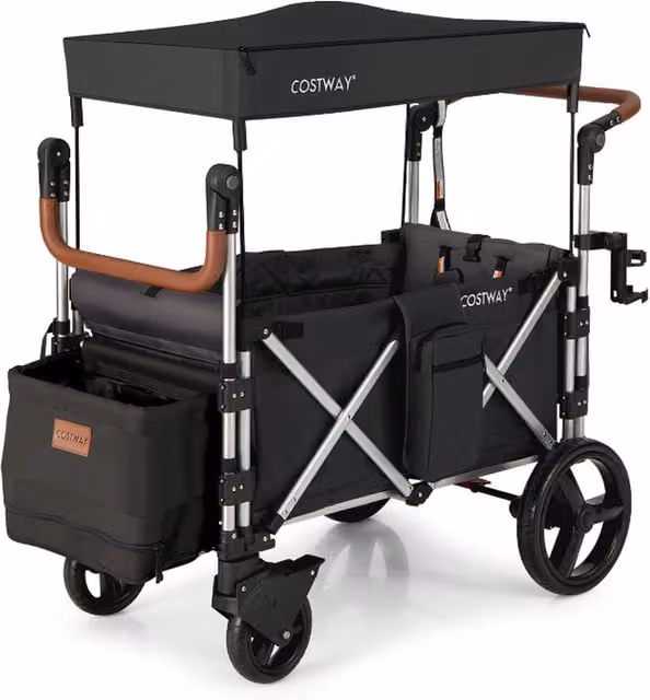 COSTWAY Push Pull Stroller Wagon with Adjustable Handle Bar in Black