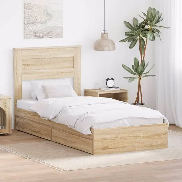 Berkfield Home Sonoma Oak Storage Bed with Drawer, Brown, W/D/H: 100 x 200 cm