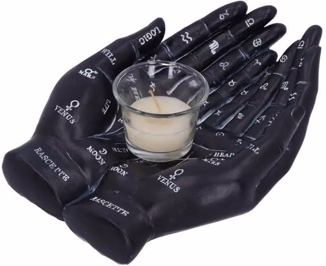 Nemesis Now Palmist's Guide Tealight Holder, Black, Height: 22.3 cm