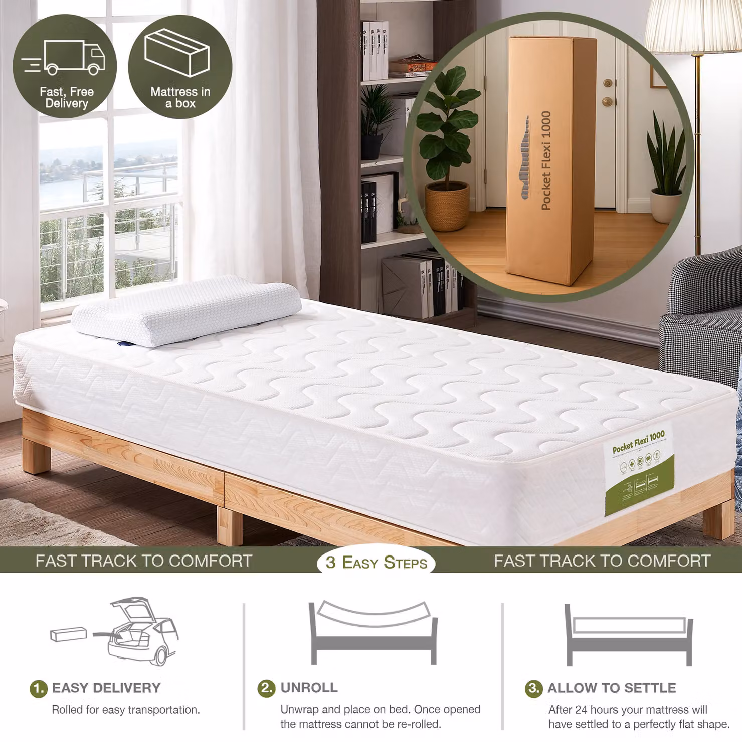 Rest Relax Pocket Flexi 1000 Hybrid Mattress with Pocket Spring and Reflex Foam, White, W/D/H: 120 x 200 x 18 cm – 4