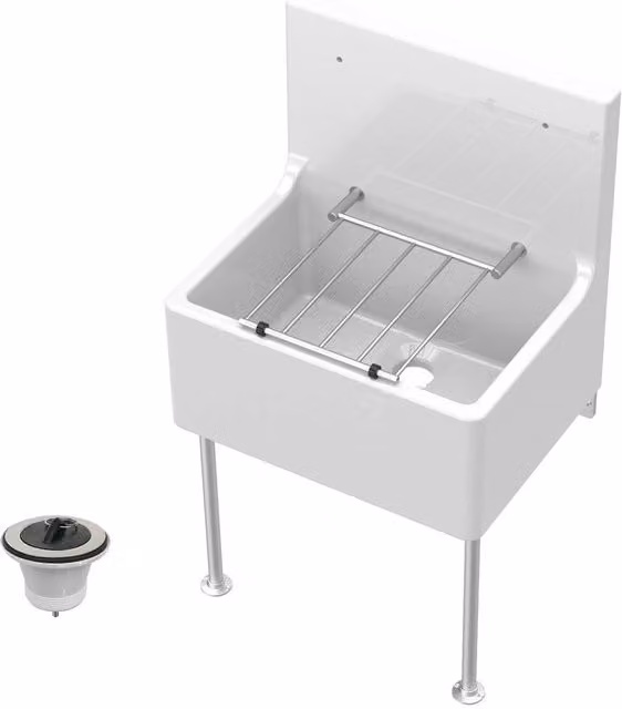 Balterley Traditional White Ceramic Fireclay Kitchen Sink with Waste and Floor Standing Legs – 1