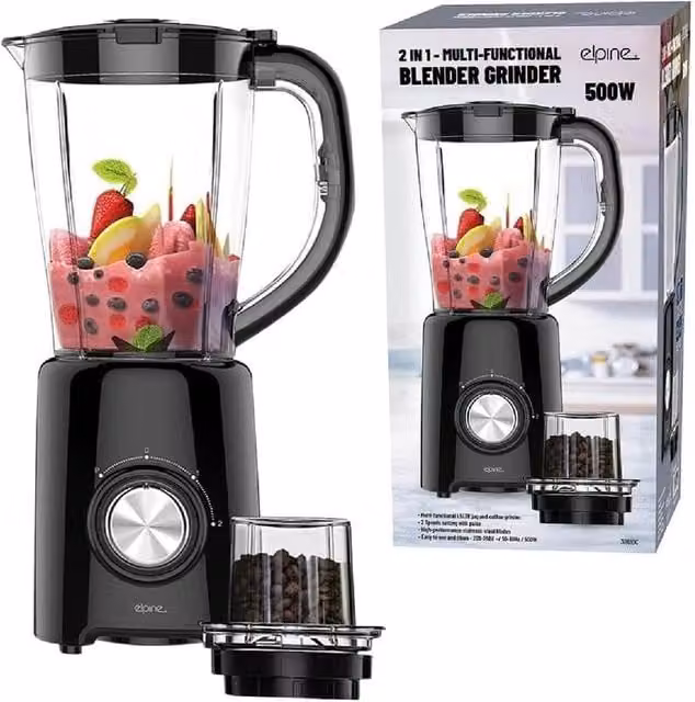 BARGAINS-GALORE 2-in-1 Multi-Functional Blender and Juicer with Grinder, 500W, 2 Speed, Black – 1