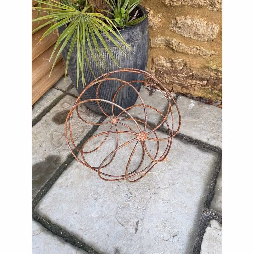 Poppyforge Sphere Plant Pins Garden Art in Brown Bare Metal, Diameter: 40 cm – 2