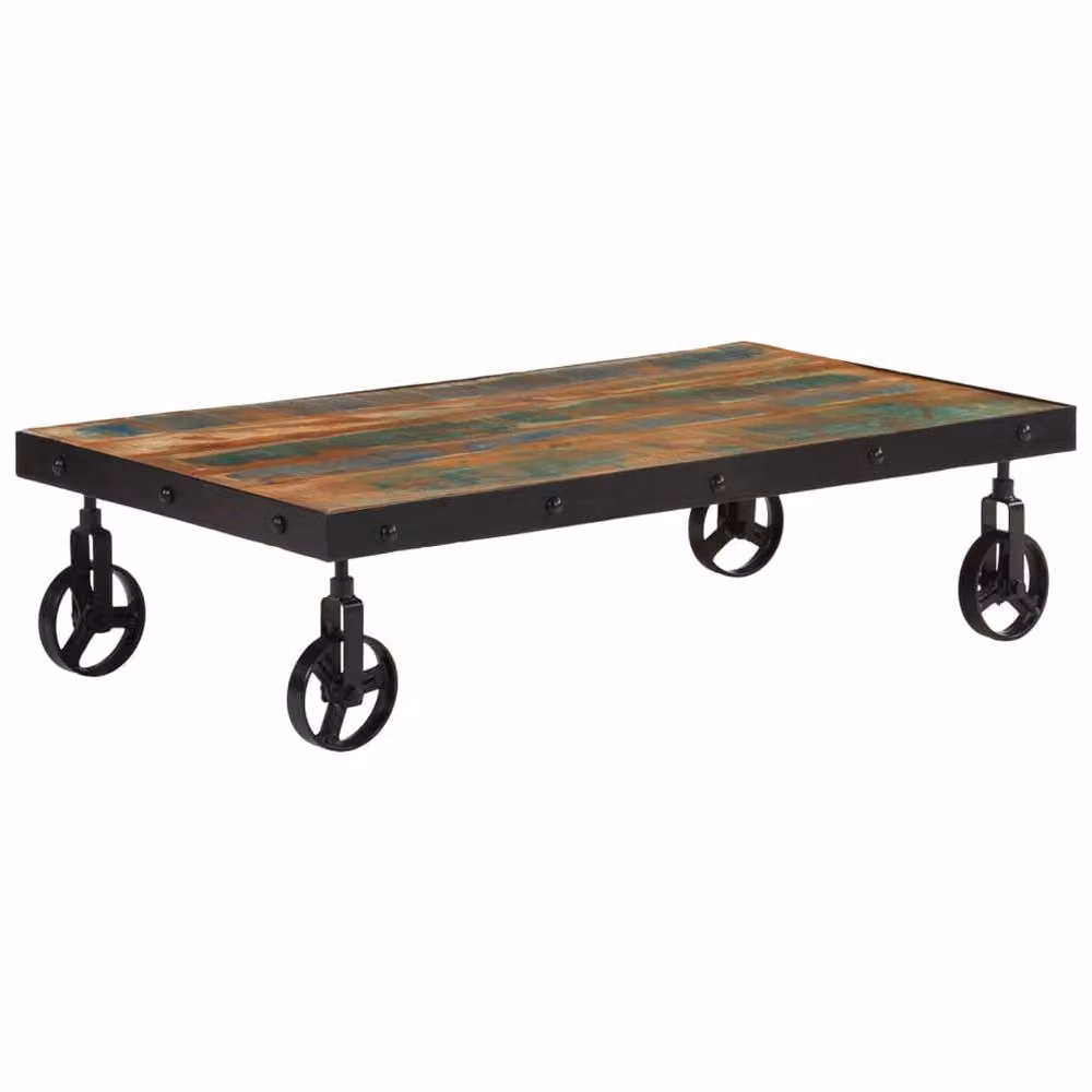 Berkfield Home Reclaimed Wood Coffee Table with Castors, Brown, W: 100 cm, D: 55 cm, H: 26 cm – 2