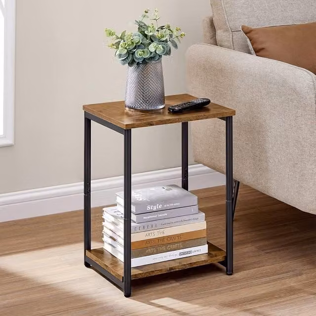 VASAGLE Industrial Side Table with Storage Shelf in Brown – 1