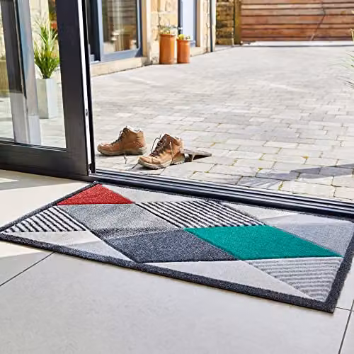 JVL SOLEMATE Hand Carved Gem Doormat, Grey and Multicolour, W: 57 cm, D: 100 cm, H: 1 cm – 3