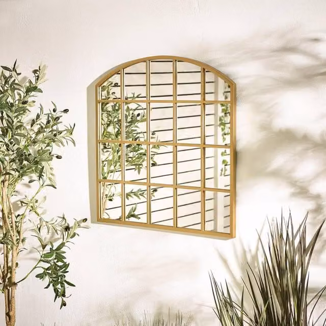 FurnitureboxUK Hinton Medium Arched Window Garden Mirror in Gold, W/H: 70 x 70 cm