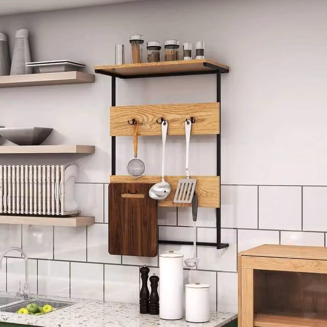 Kelvenix Brown Wood Wall Mounted Entryway Coat Rack with 6 Hooks