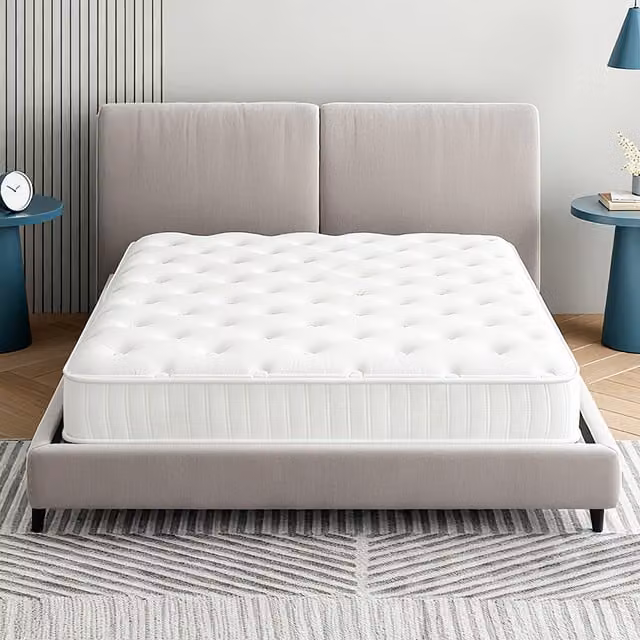 Livingandhome Hybrid Mattress with Memory Foam and Cotton, White, W: 140 cm, L: 200 cm, H: 27.94 cm
