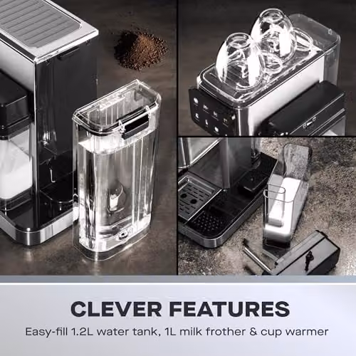 Daewoo One Touch Coffee Machine in Silver with Automatic Milk Frother, Integrated Milk Tank and Iced Coffee Function – 4