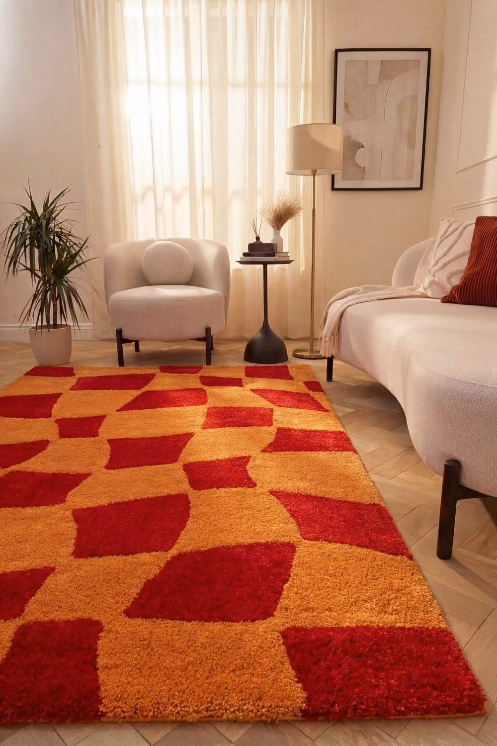 THE RUGS Joli Red Chequered Soft and Dense Pile Living Room and Bedroom Rug W: 200 cm, D: 290 cm – 2