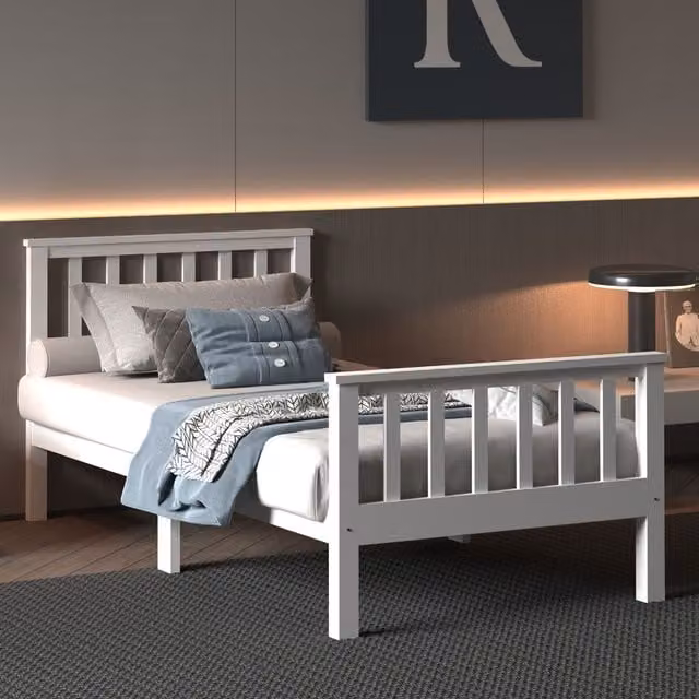 HMD Furniture Solid Wood Bed Frame in White, W/D/H: 160 x 200 cm