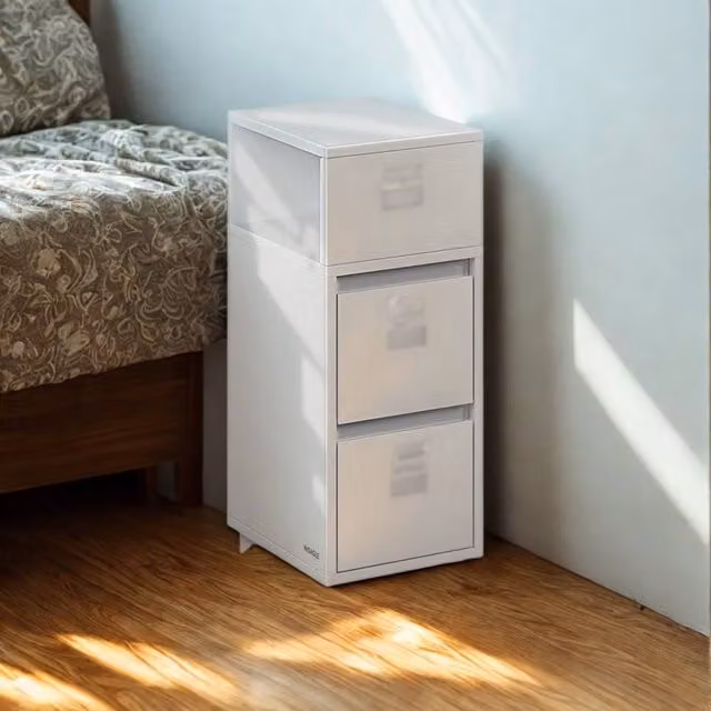 Pirlo Plush White Square Bedside Nightstand with 2 Drawers and Shelf – 1